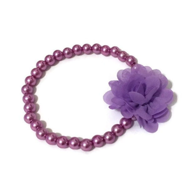 Purple Pearl Chiffon Flower Necklace (10mm) - Snort Life, Mini Pig Clothes
